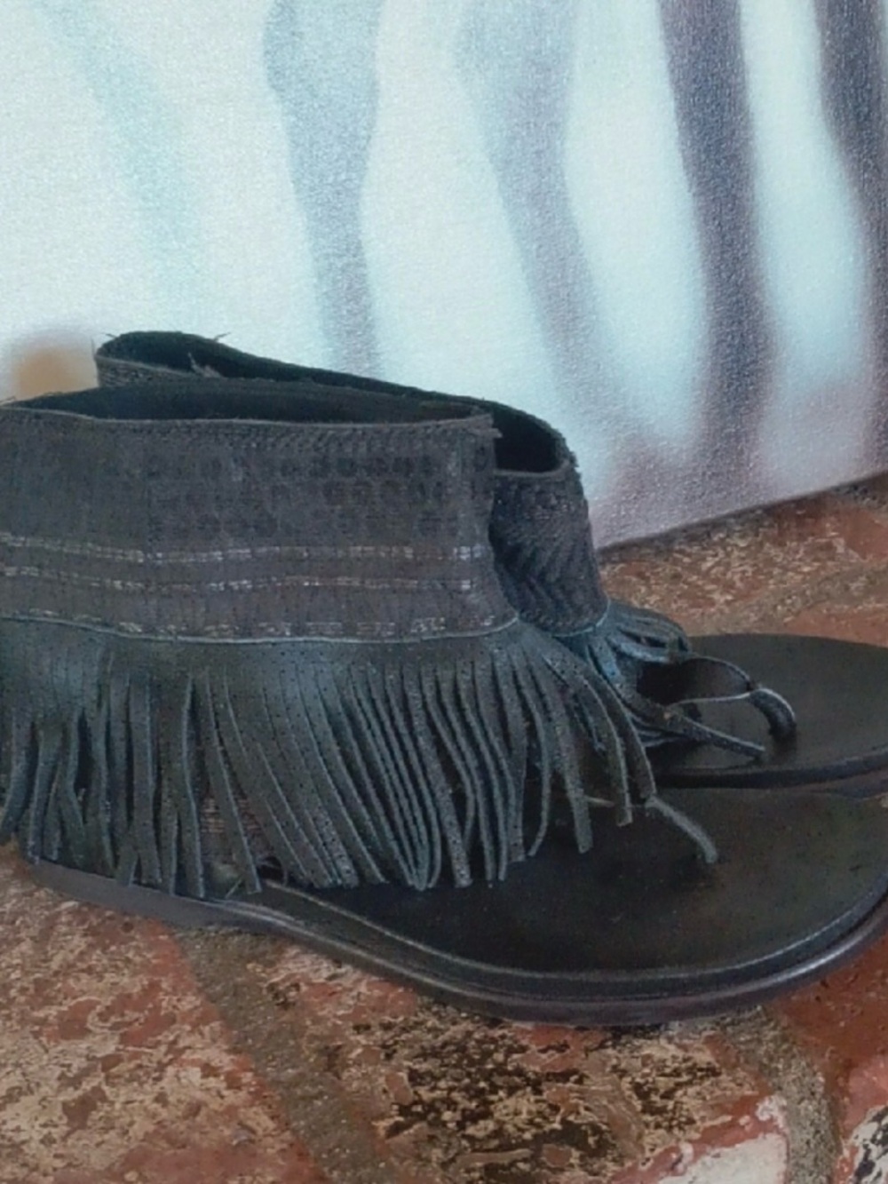 Free People Black Suede Fringe Gladiator Sandals